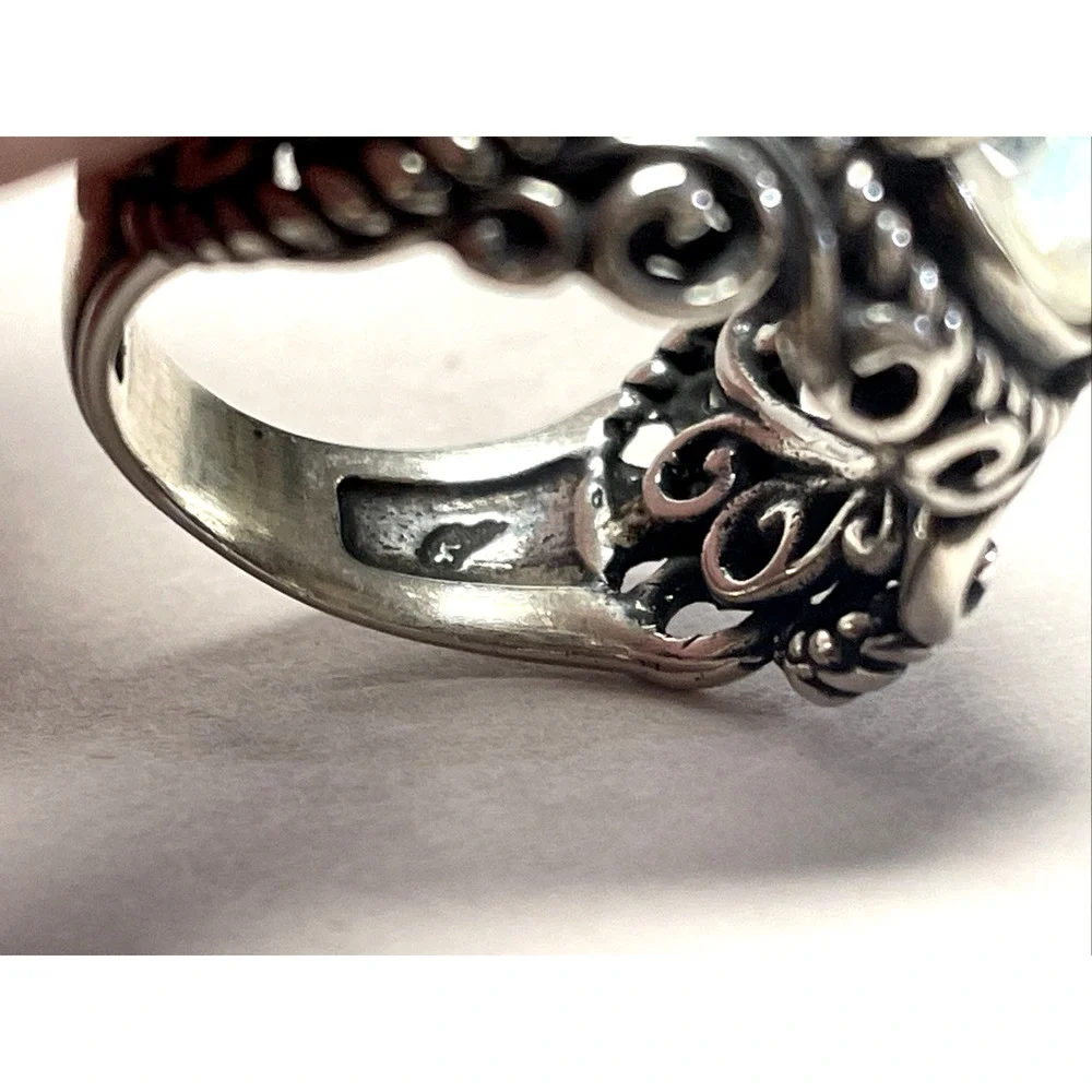 Carolyn Pollack 925 Sterling Silver Faceted Clear Stone Ring Size 7 Ornate